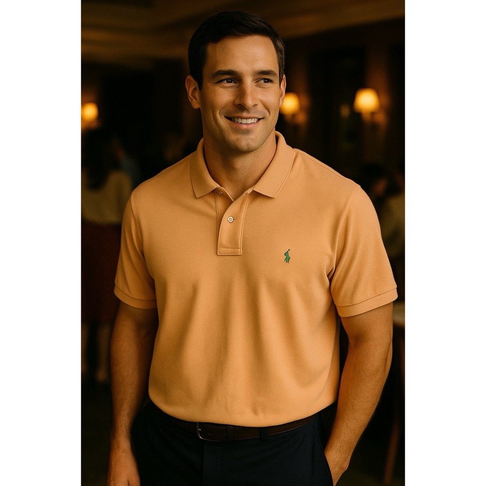 POLO RALPH LAUREN Classic Fit Men's Sz XL Orange Polo Shirt Green Pony